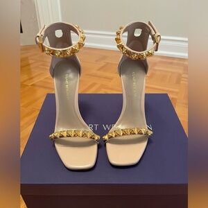 Stuart Weitzman Nude and Gold Embellished Heels